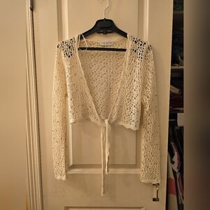 Stradivarius crop knit top sz M color off white with embroidered metallic balls